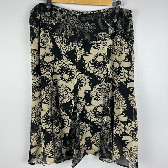 Mac & Jac Silk Floral Embellished Knee High Skirt Size 14 Black Tan - Picture 2 of 10